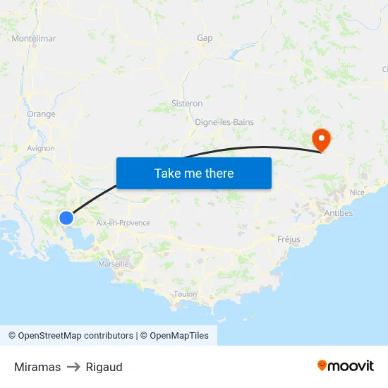 Miramas to Rigaud map