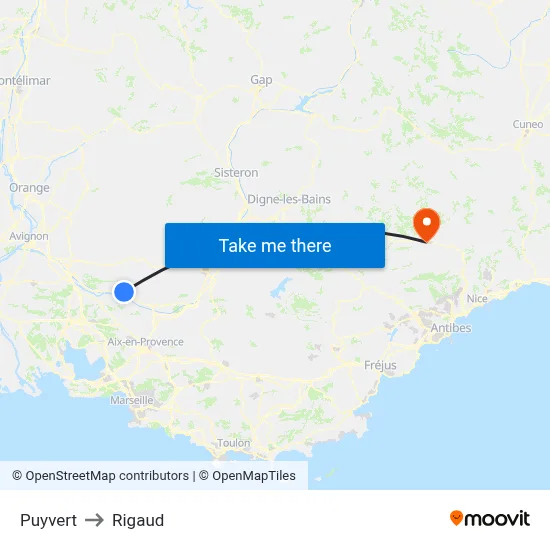 Puyvert to Rigaud map