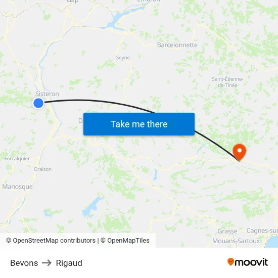 Bevons to Rigaud map