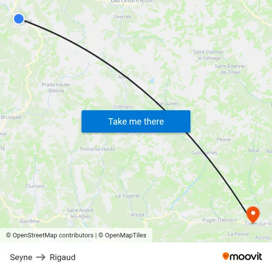 Seyne to Rigaud map