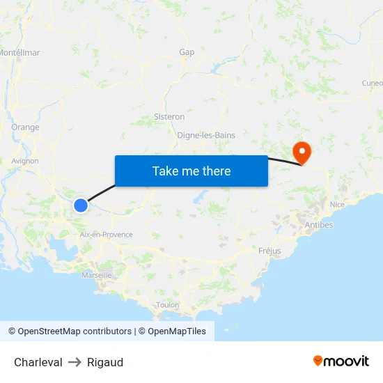 Charleval to Rigaud map
