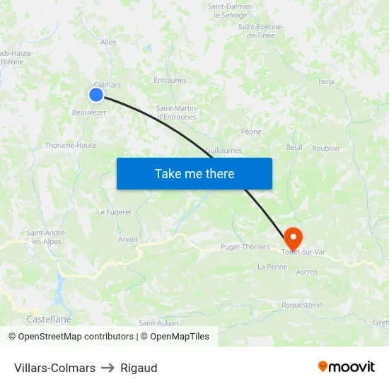 Villars-Colmars to Rigaud map