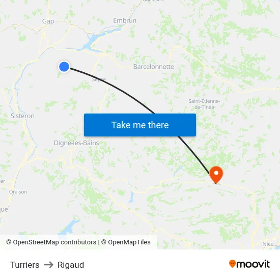 Turriers to Rigaud map