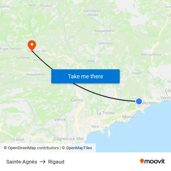 Sainte-Agnès to Rigaud map