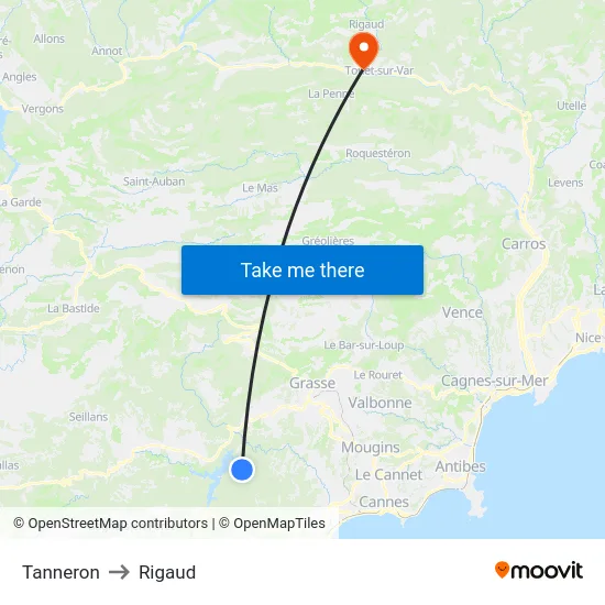 Tanneron to Rigaud map