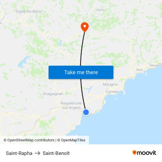 Saint-Rapha to Saint-Benoît map