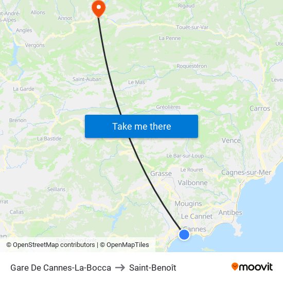 Gare De Cannes-La-Bocca to Saint-Benoît map