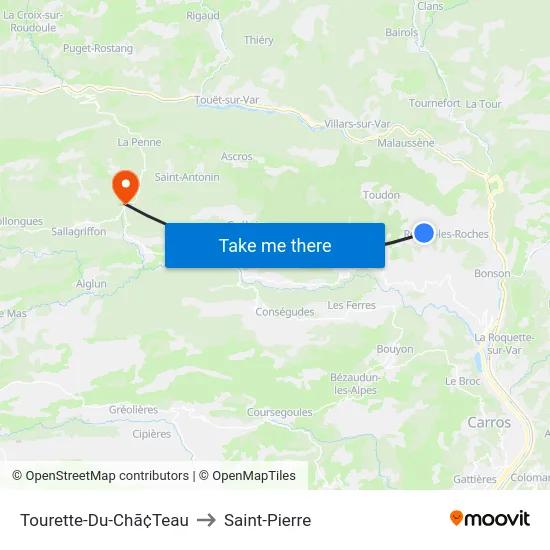 Tourette-Du-Chã¢Teau to Saint-Pierre map