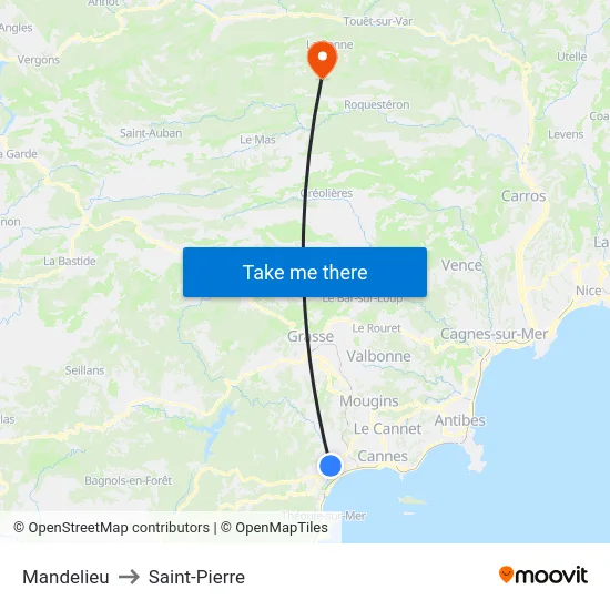 Mandelieu to Saint-Pierre map
