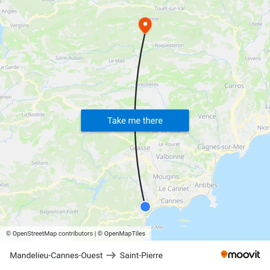 Mandelieu-Cannes-Ouest to Saint-Pierre map