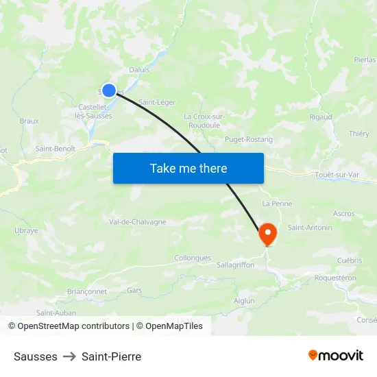 Sausses to Saint-Pierre map