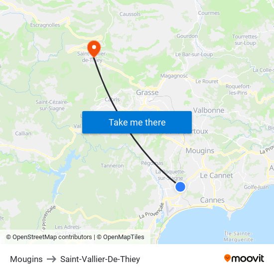 Mougins to Saint-Vallier-De-Thiey map
