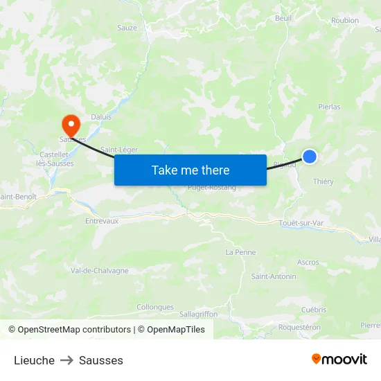 Lieuche to Sausses map