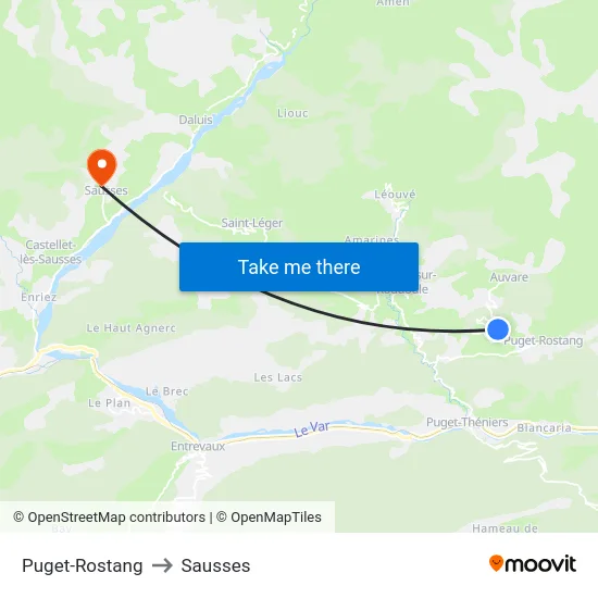 Puget-Rostang to Sausses map