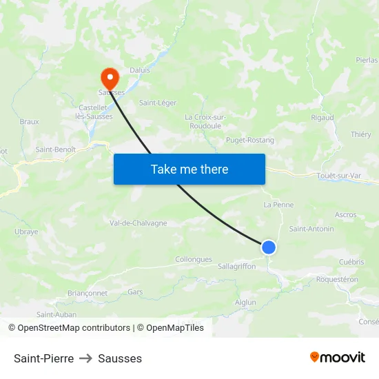 Saint-Pierre to Sausses map
