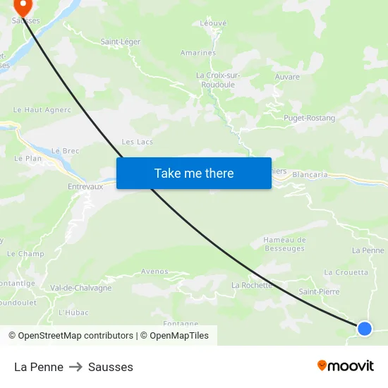 La Penne to Sausses map