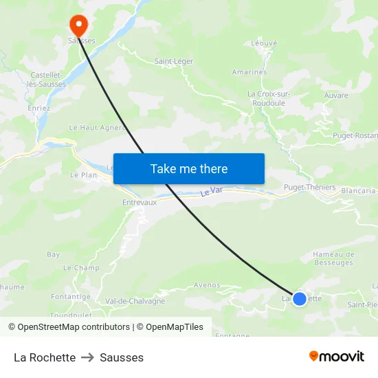 La Rochette to Sausses map