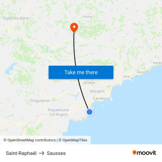 Saint-Raphaël to Sausses map