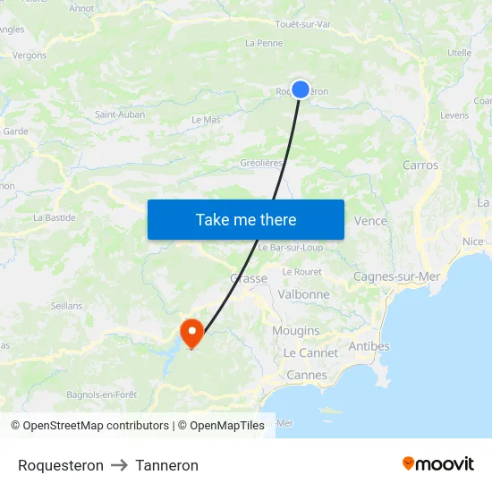 Roquesteron to Tanneron map