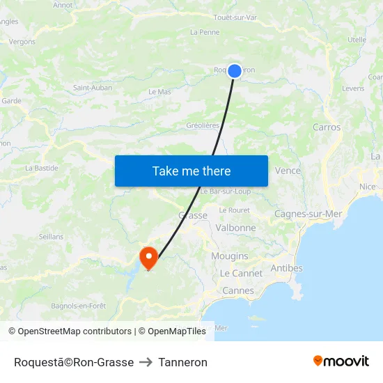 Roquestã©Ron-Grasse to Tanneron map