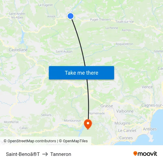 Saint-Benoã®T to Tanneron map