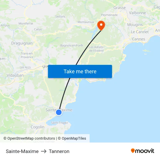 Sainte-Maxime to Tanneron map