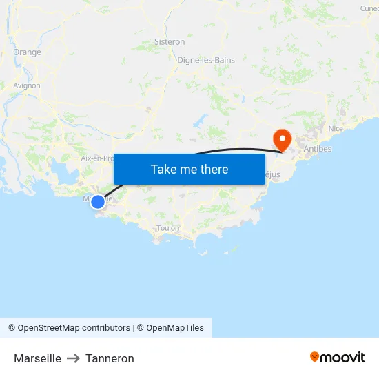 Marseille to Tanneron map