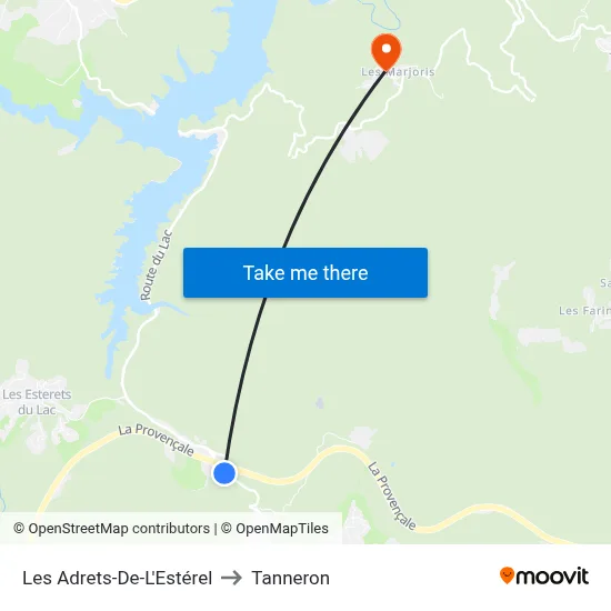 Les Adrets-De-L'Estérel to Tanneron map