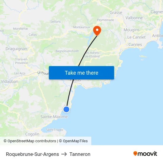 Roquebrune-Sur-Argens to Tanneron map
