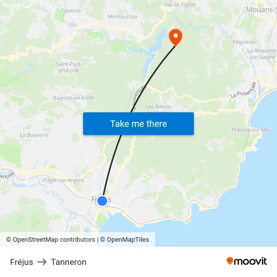 Fréjus to Tanneron map