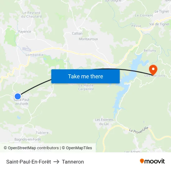 Saint-Paul-En-Forêt to Tanneron map