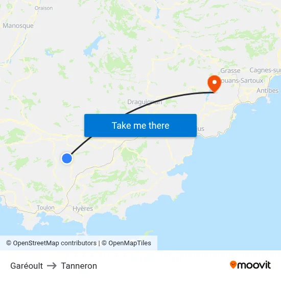 Garéoult to Tanneron map