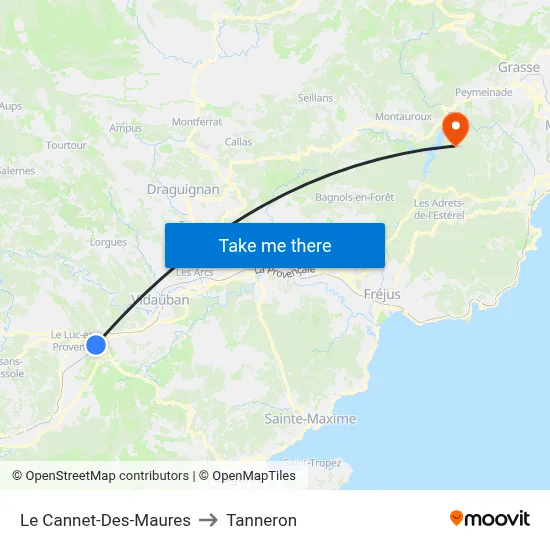 Le Cannet-Des-Maures to Tanneron map