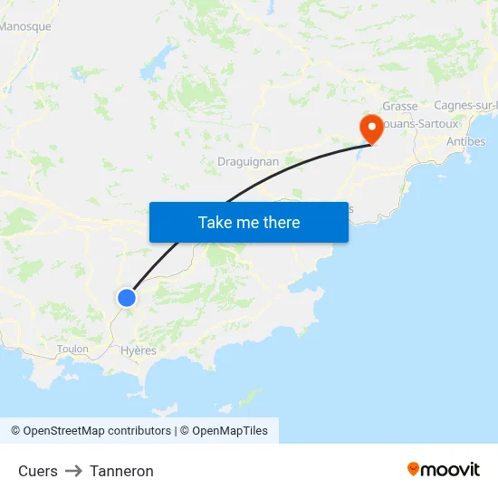 Cuers to Tanneron map