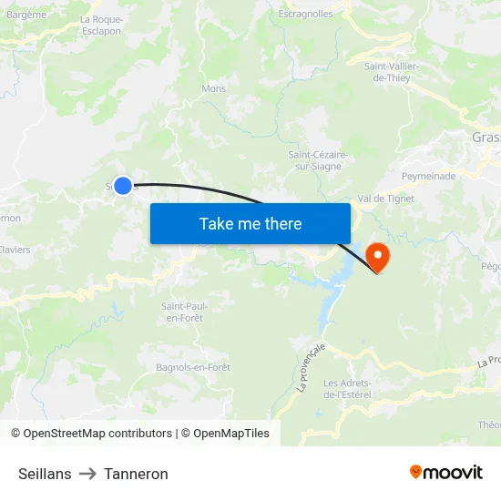 Seillans to Tanneron map