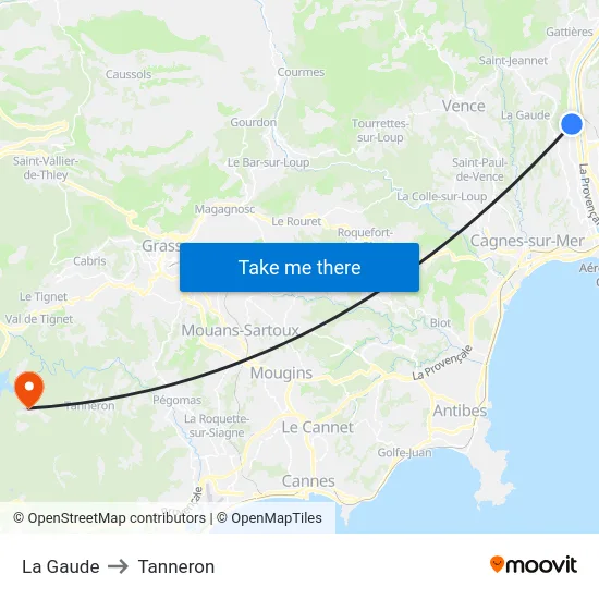 La Gaude to Tanneron map