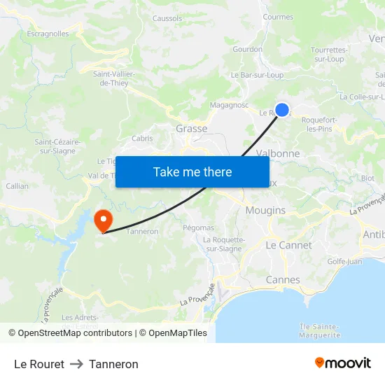 Le Rouret to Tanneron map