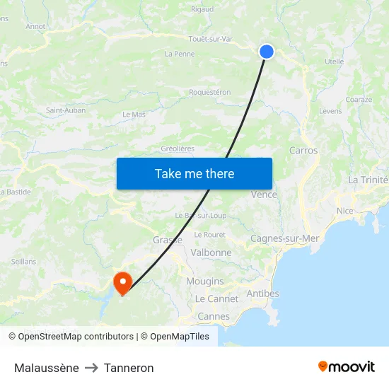 Malaussène to Tanneron map