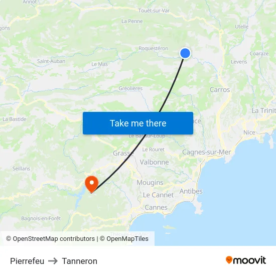 Pierrefeu to Tanneron map