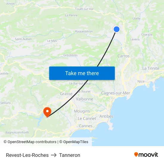 Revest-Les-Roches to Tanneron map
