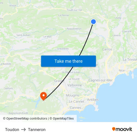 Toudon to Tanneron map