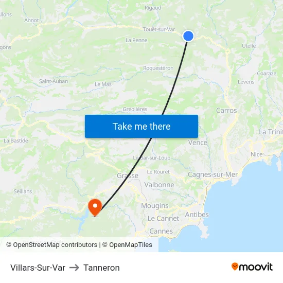 Villars-Sur-Var to Tanneron map