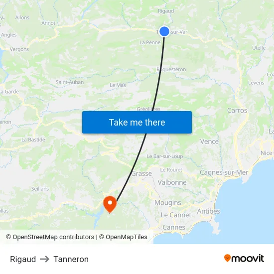 Rigaud to Tanneron map