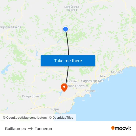Guillaumes to Tanneron map
