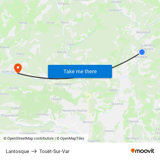 Lantosque to Touët-Sur-Var map