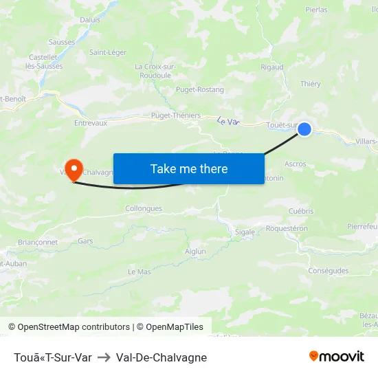 Touã«T-Sur-Var to Val-De-Chalvagne map