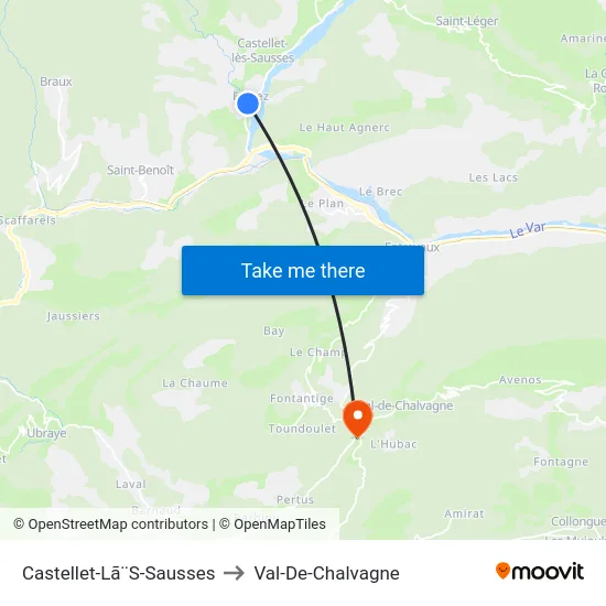 Castellet-Lã¨S-Sausses to Val-De-Chalvagne map