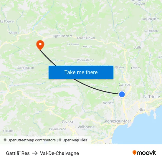 Gattiã¨Res to Val-De-Chalvagne map