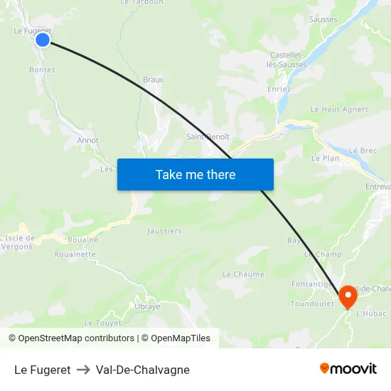 Le Fugeret to Val-De-Chalvagne map
