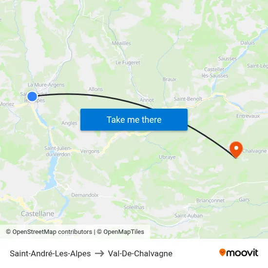 Saint-André-Les-Alpes to Val-De-Chalvagne map